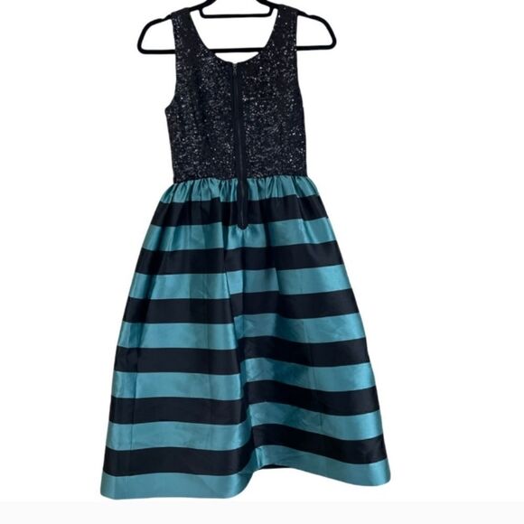 Anthropologie Leifsdottir Black Sequins Striped Sleeveless Dress Teal Midi Sz 2 - Picture 4 of 12
